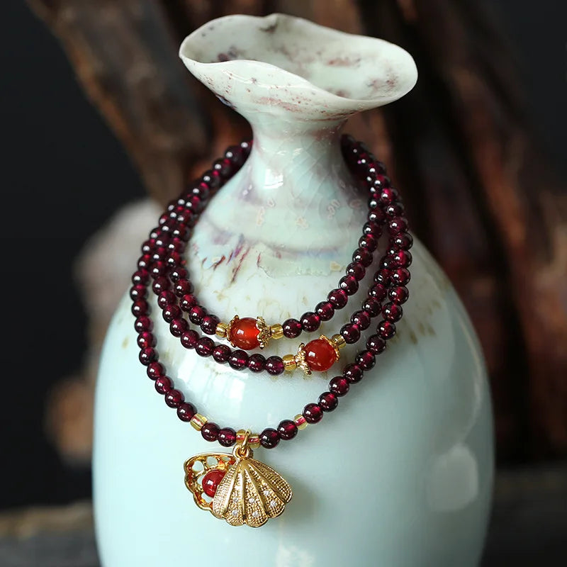 4mm Garnet Multi-layer Bracelet Pendant Jewelry