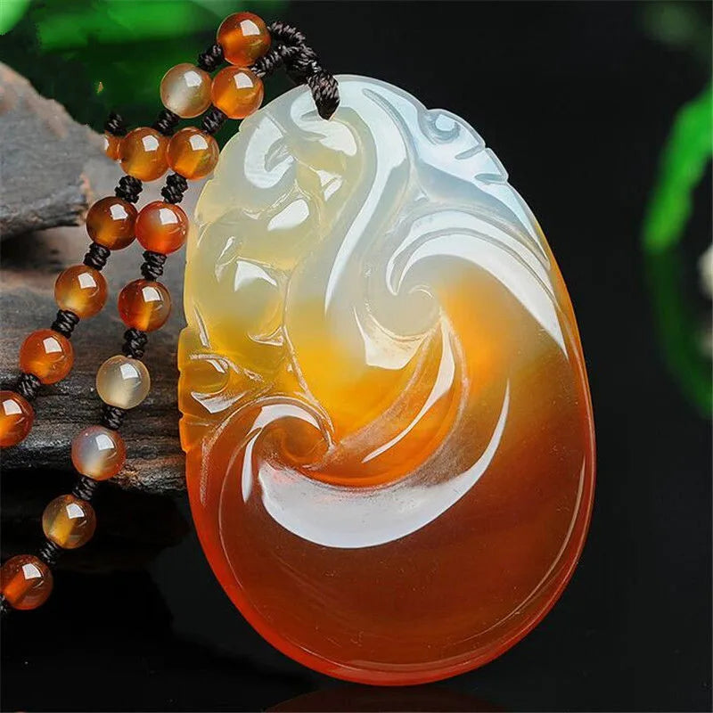 Natural Agate Chalcedony Wishful Pendant Sweater Chain Jewelry