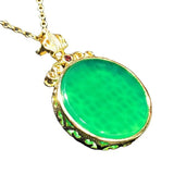 Natural Green Chalcedony Inlaid Round Wushi Pendant