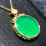 Natural Green Chalcedony Inlaid Round Wushi Pendant