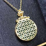 Natural Green Chalcedony Inlaid Round Wushi Pendant