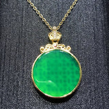 Natural Green Chalcedony Inlaid Round Wushi Pendant
