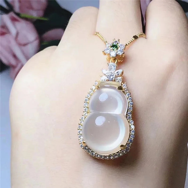 Natural Agate High Ice Jade Pith Gourd Pendant Women's Necklace