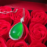 Agate Inlaid Chalcedony Drop Pendant Ladies Necklace