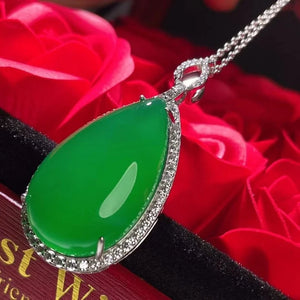 Agate Inlaid Chalcedony Drop Pendant Ladies Necklace
