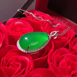 Agate Inlaid Chalcedony Drop Pendant Ladies Necklace