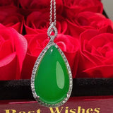 Agate Inlaid Chalcedony Drop Pendant Ladies Necklace