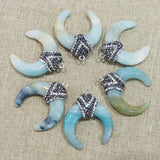 Natural Amazon Stone Bull Horn Crescent Moon Necklace Pendant