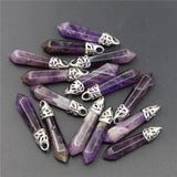 Amethyst Stone Pillar Point Pendants Charms Hexagonal Column Pendulum