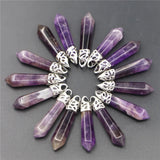 Amethyst Stone Pillar Point Pendants Charms Hexagonal Column Pendulum