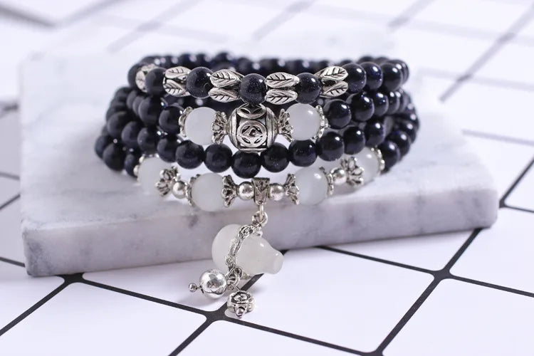 Sand Stone Beaded Opal Gemstone Bracelet with Gourd Accessories