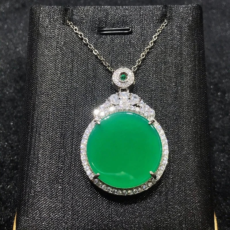 Chalcedony Round Pendant Agate Necklace for Women