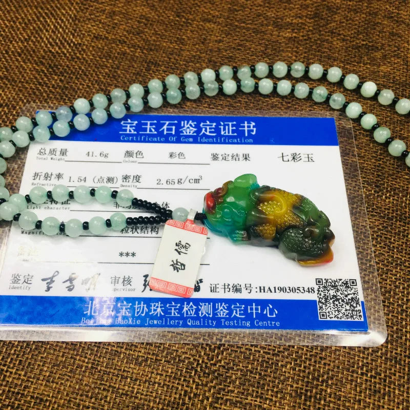Colorful Stone Pendant Carved Good Fortune Beast Pendant