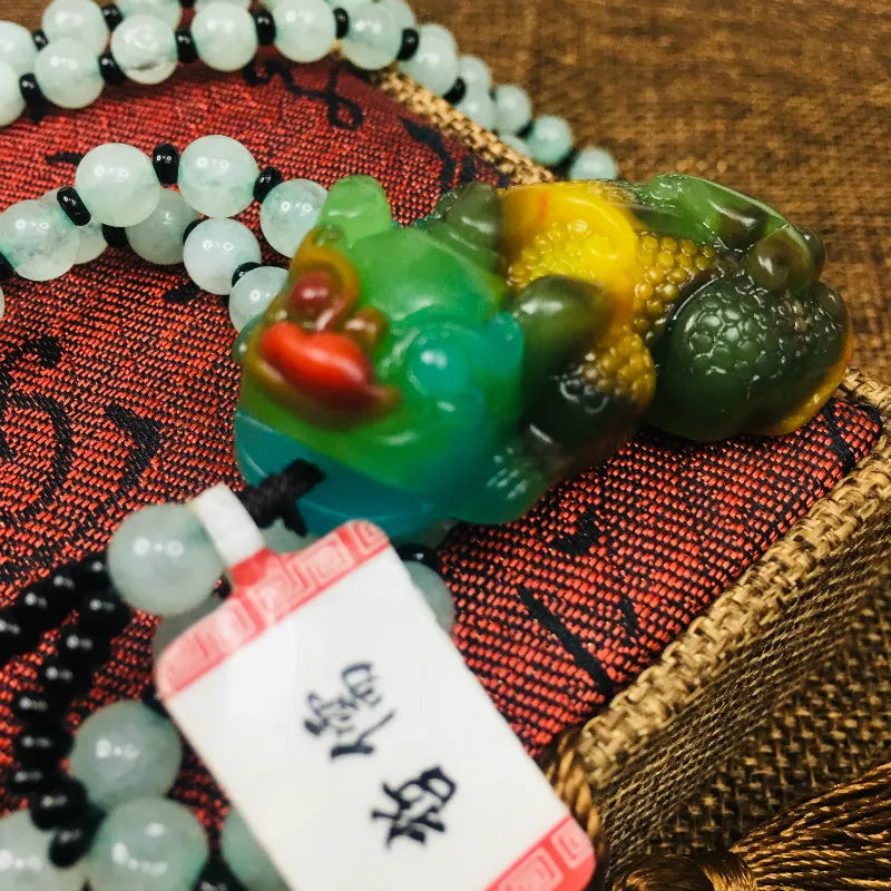 Colorful Stone Pendant Carved Good Fortune Beast Pendant