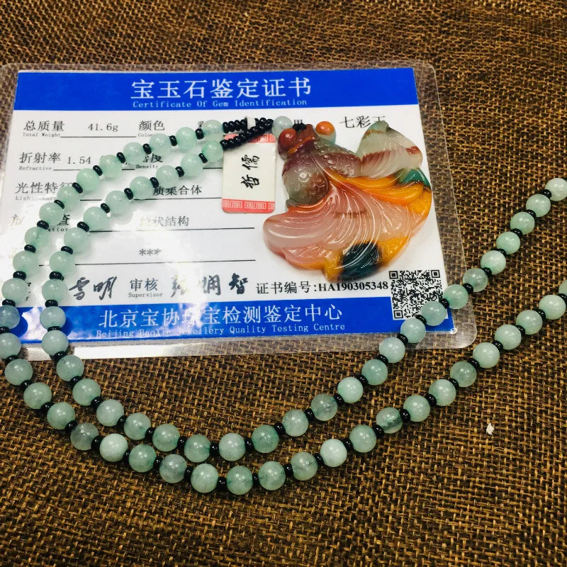 Colorful Stone Goldfish Pendant with Green Bead Chain