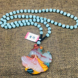 Colorful Stone Goldfish Pendant with Green Bead Chain