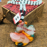 Colorful Stone Goldfish Pendant with Green Bead Chain