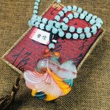 Colorful Stone Goldfish Pendant with Green Bead Chain