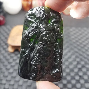 Dark Green Jade Guan Gong Pendant National Style Jewelry
