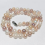 Pink Purple Multicolor Pearl Necklace 925 Sterling Silver Clasp