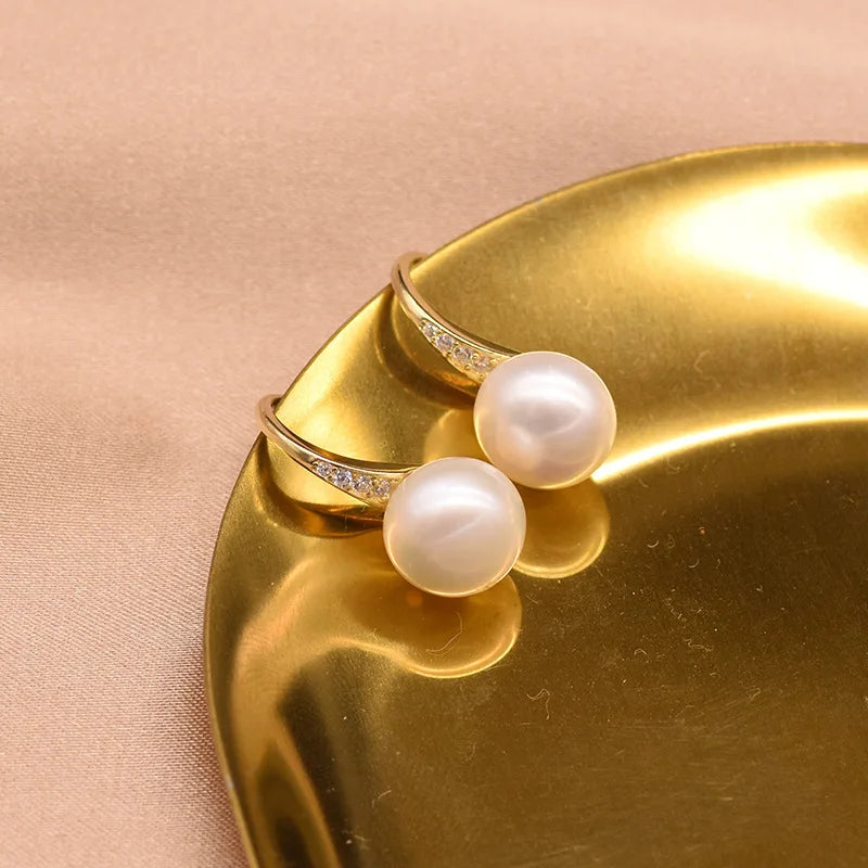 Natural Freshwater Pearl 925 Silver Earrings Classic Jewelry