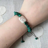 Baroque Pearl Charm Bracelet Reiki Lapis Malachite Chips Gemstone Strand