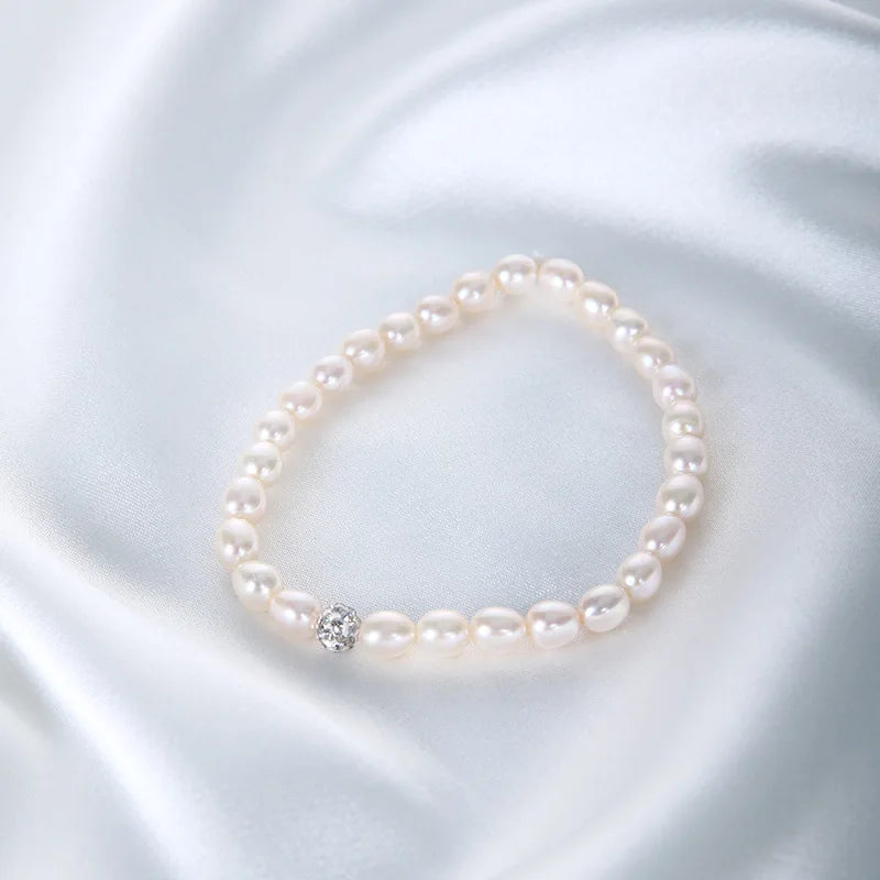 Freshwater Pearl Bracelet Rice-shaped Elastic Jewelry