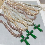 Freshwater Pearl Pink Purple Jades Cross Pendant Necklace