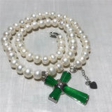 Freshwater Pearl Pink Purple Jades Cross Pendant Necklace