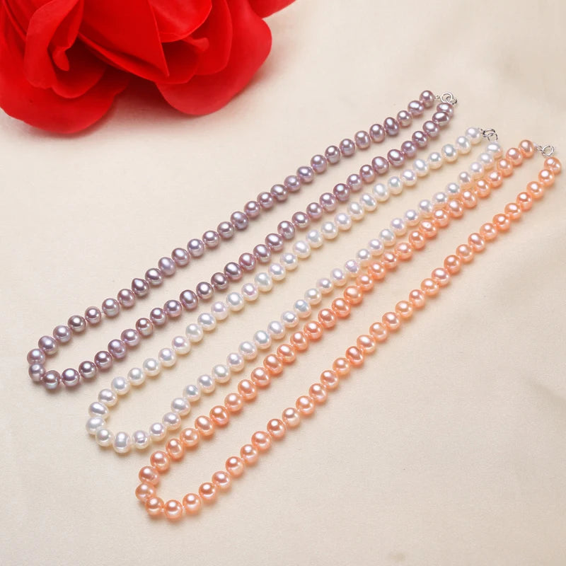 6-7MM Freshwater Pearl Necklace Tibetan Silver Clasp