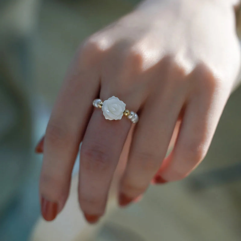 Freshwater Pearl Rose Flower 14K Filled Ladies Ring