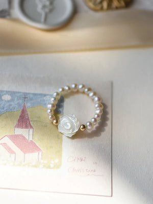 Freshwater Pearl Rose Flower 14K Filled Ladies Ring