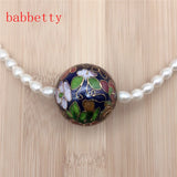 Freshwater Pearl Necklace with Cloisonne Pendant and Tibetan Silver Clasp