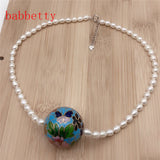 Freshwater Pearl Necklace with Cloisonne Pendant and Tibetan Silver Clasp