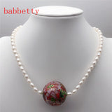 Freshwater Pearl Necklace with Cloisonne Pendant and Tibetan Silver Clasp