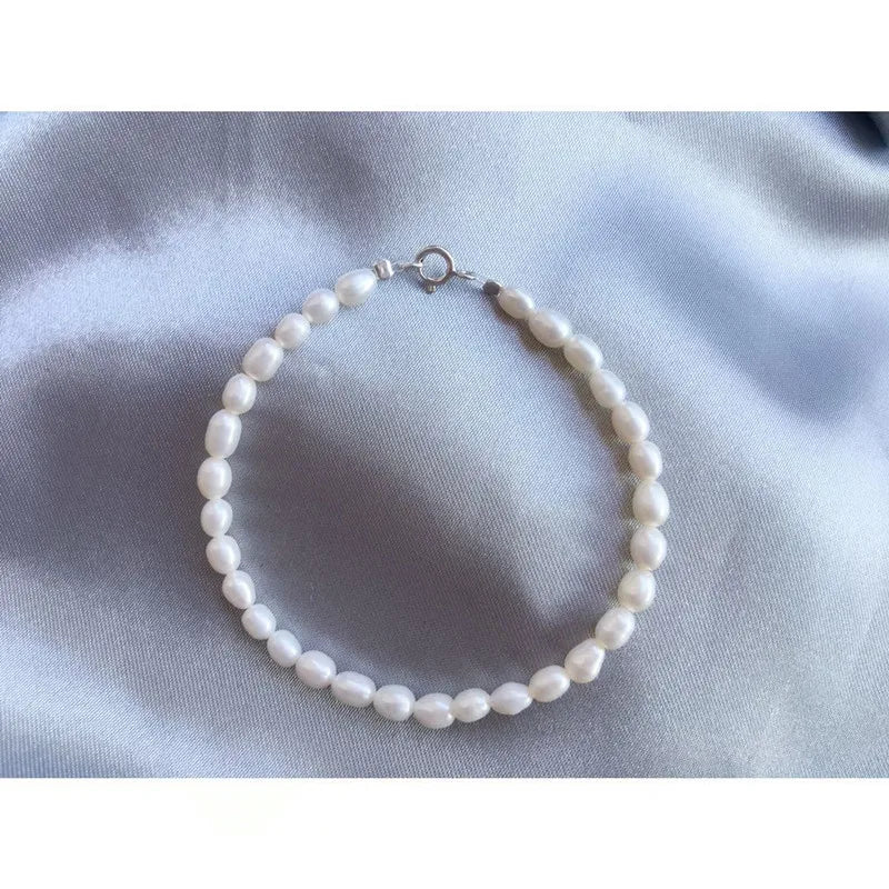 Freshwater Pearl Bracelet 5-6MM Rice Shape 925 Sterling Silver Clasp