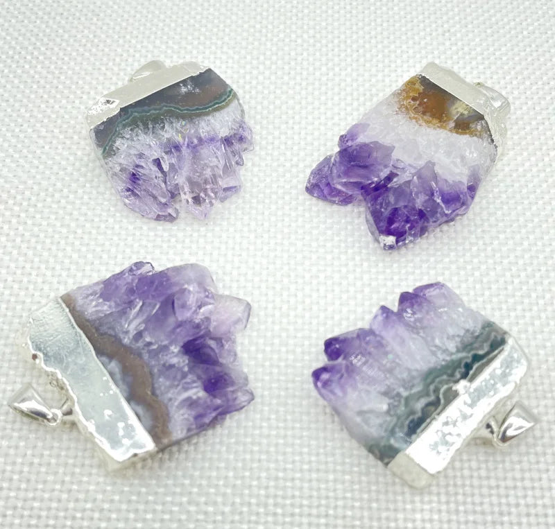 Amethyst Slice Druzy Pendant Charms for Jewelry Necklaces