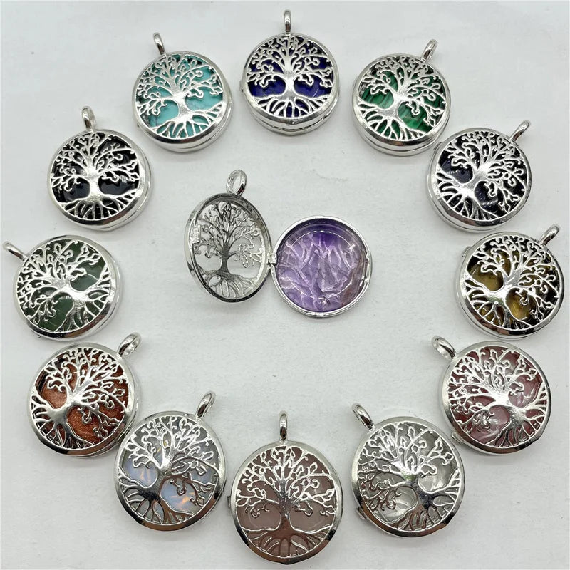 Tiger-eye Tree of Life Box Pendant Jewelry Making Necklace 8Pcs