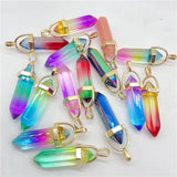 Gem Stone Quartz Multicolored Crystal Hexagonal Pendulum Pendant Charms