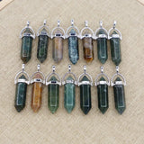 Indian Agate Pillar Point Pendulum Men Pendant Charms Necklace 24pcs