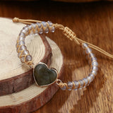 Heart Shape Charm Bracelet Natural Gemstone Wrap Bracelet