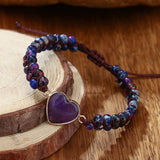 Heart Shape Charm Bracelet Natural Gemstone Wrap Bracelet