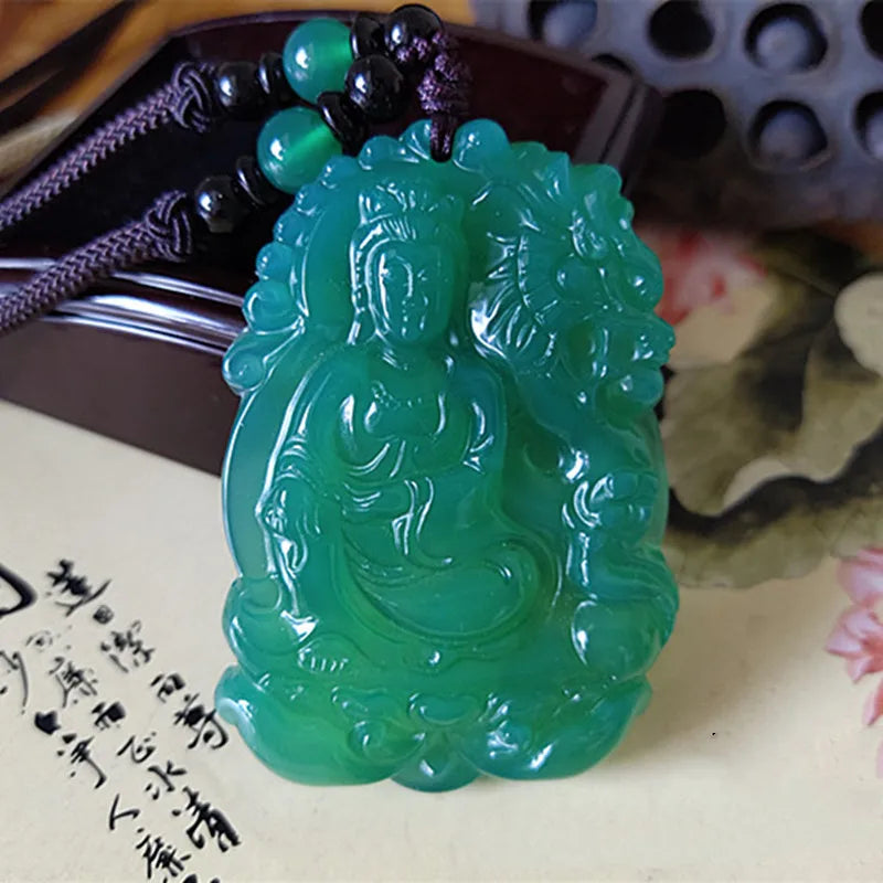 Green Agate Guanyin Pendant Chalcedony Lapras Jewelry