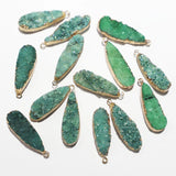 Green Water Drop Druzy Stone Necklace Pendant Metal Agate Slice Geode Rough 6Pcs