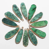 Green Water Drop Druzy Stone Necklace Pendant Metal Agate Slice Geode Rough 6Pcs