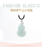 Hand-carved Jadeite Bottle Gourd 925 Silver Pendant