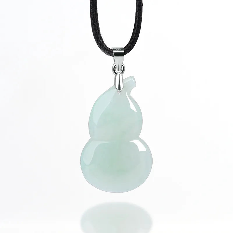 Hand-carved Jadeite Bottle Gourd 925 Silver Pendant