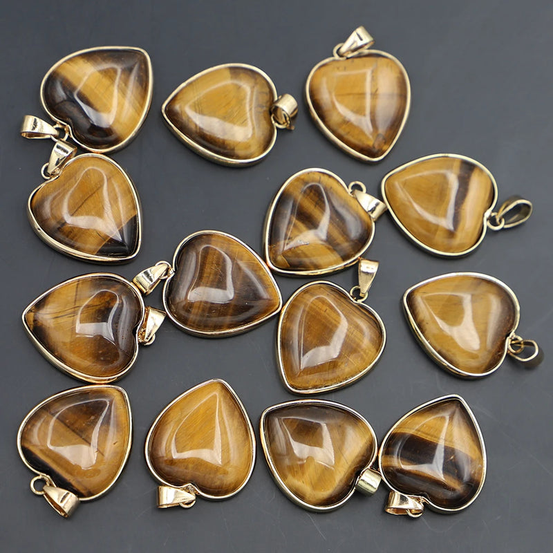 Natural Heart Shape Tiger Eye Stone Pendant Necklace Charms Making