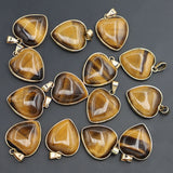 Natural Heart Shape Tiger Eye Stone Pendant Necklace Charms Making