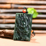 Hetian Jade Cyan Dragon Pendant Necklace Charm with Chain